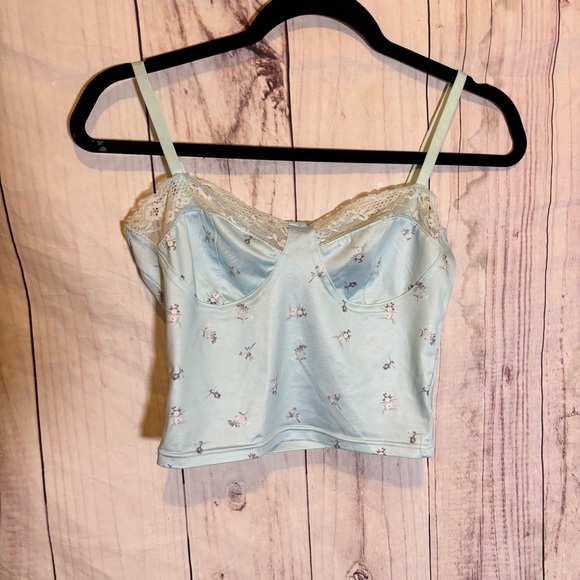Vintage Cropped Coquette Girly Light Blue Floral Lace Trim Corset Top Small - Picture 3 of 8